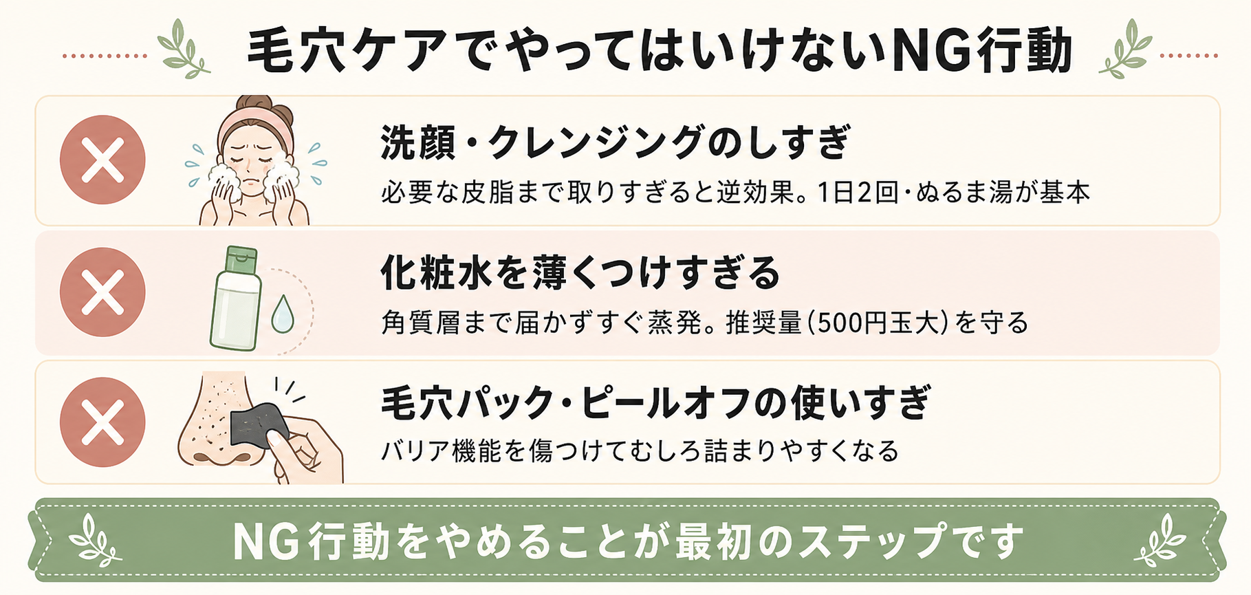 記事05_毛穴-開き-乾燥-原因-ケア_画像5-3_NGケアチェックリスト.png