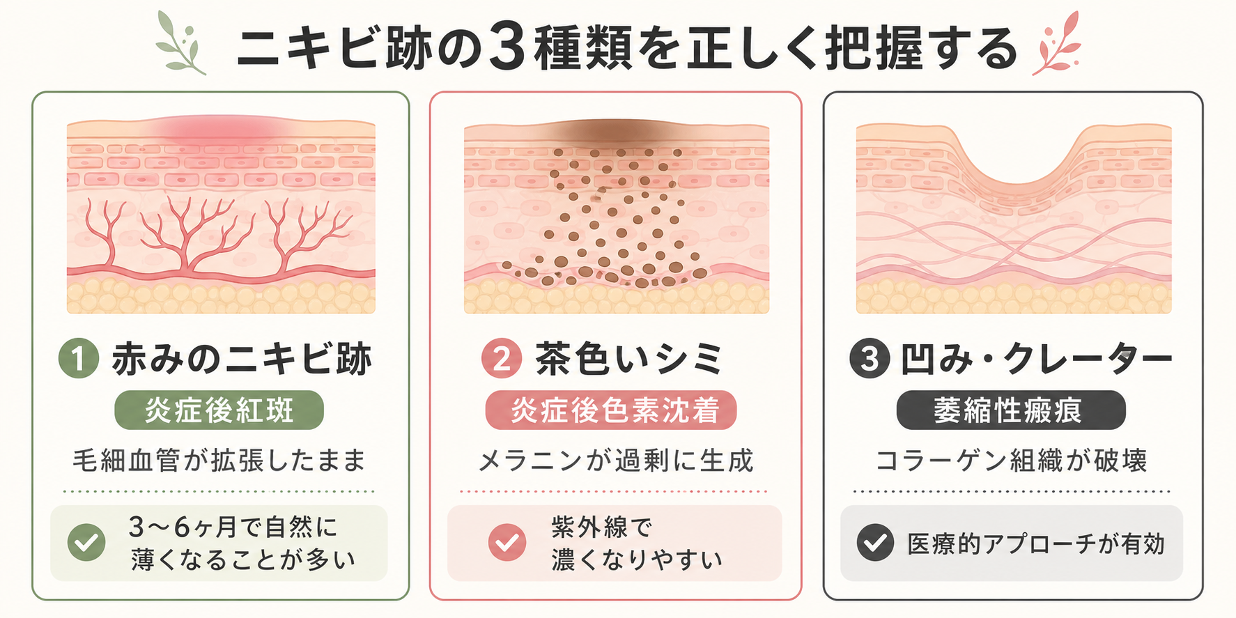 記事14_ニキビ跡-ケア-色素沈着-クレーター_画像14-2_ニキビ跡3タイプ比較図.png