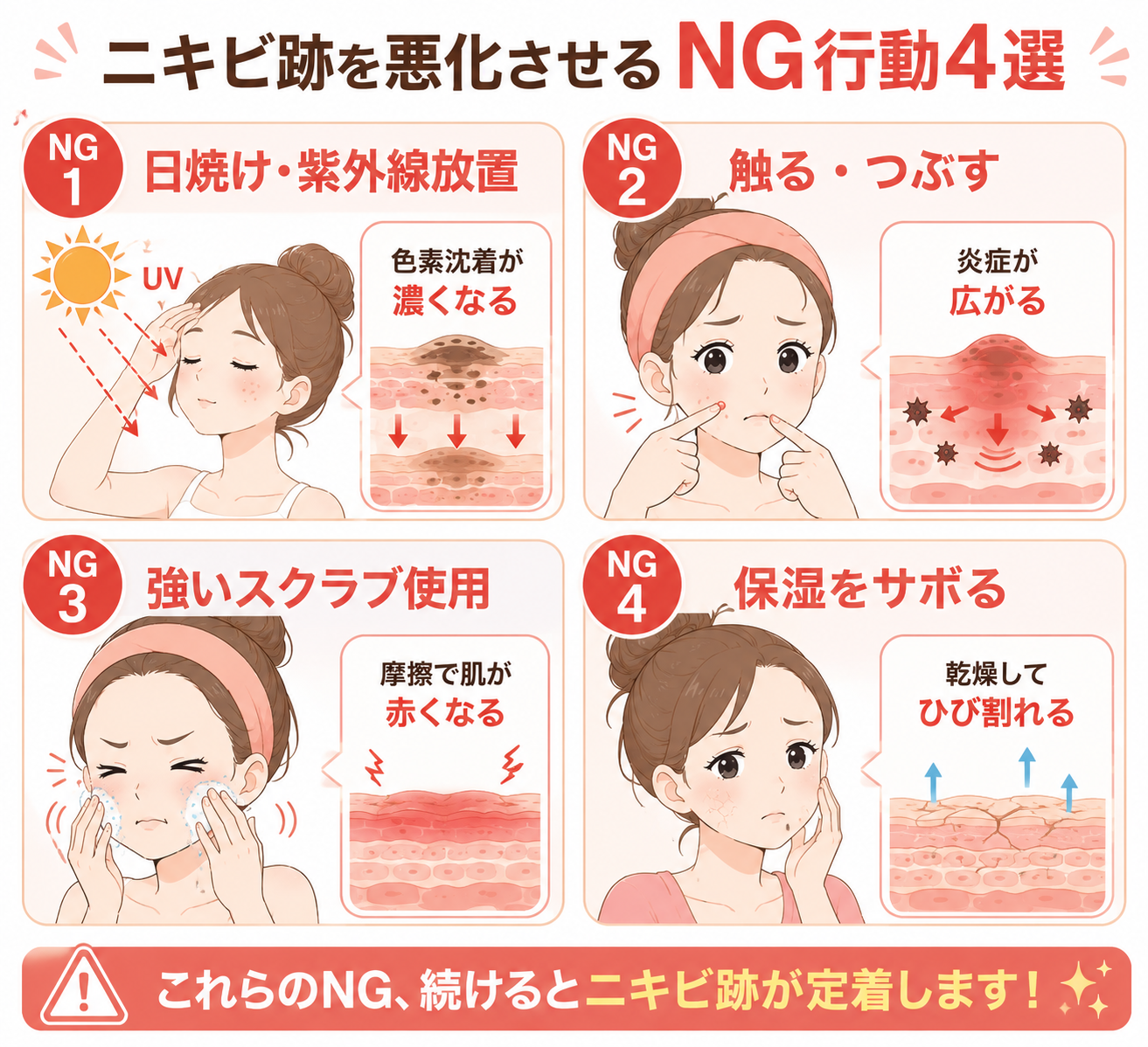 ニキビ跡を悪化させるNG行動4選