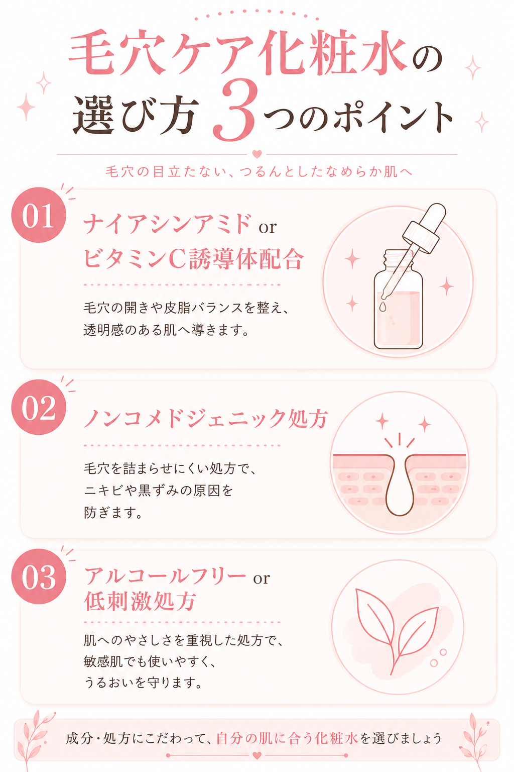 毛穴ケア化粧水の選び方3つのポイント