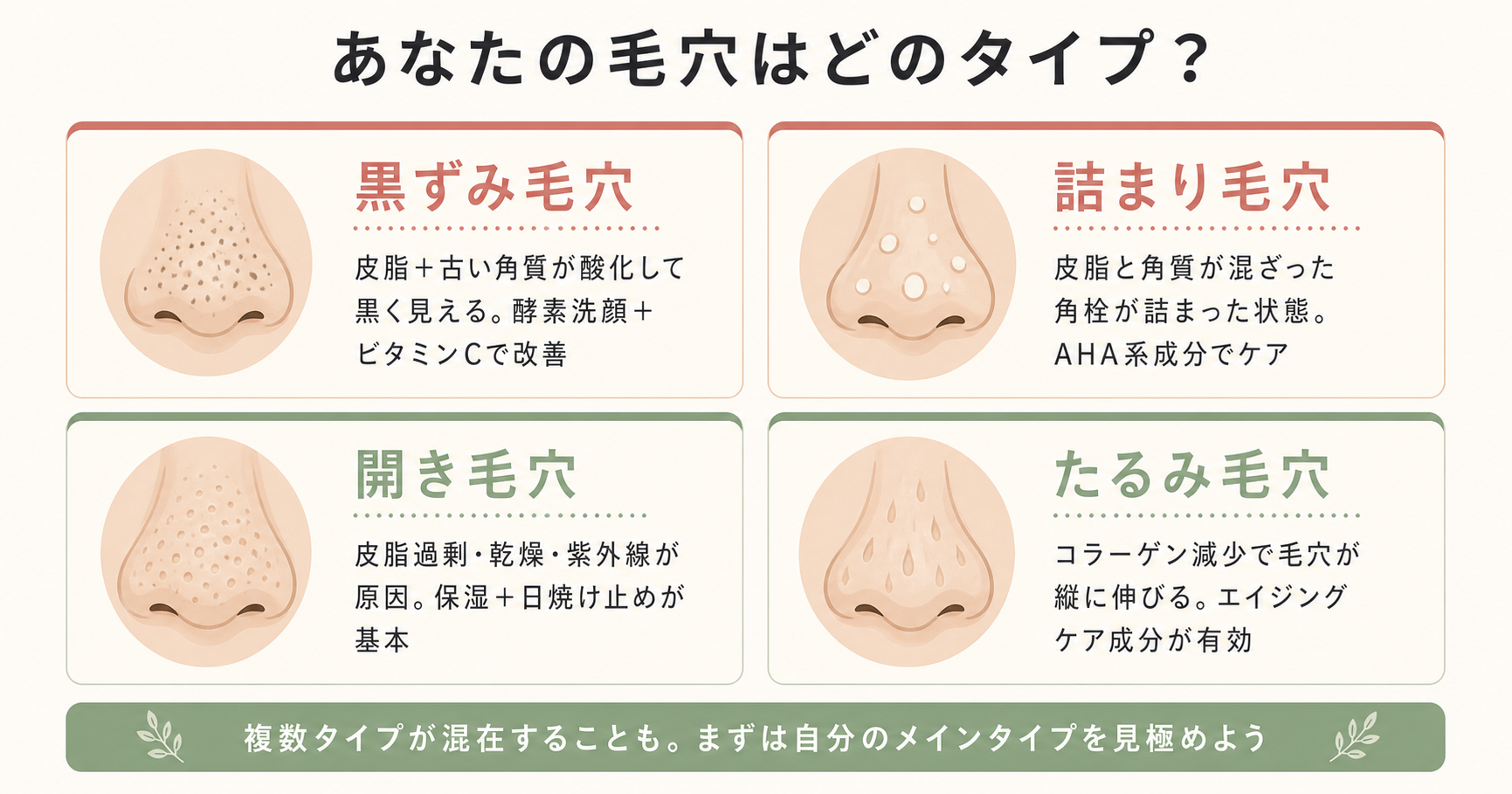 毛穴トラブル4タイプ比較図